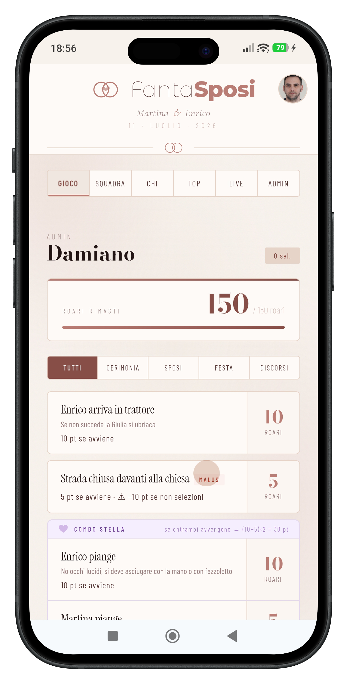 Gioco web FantaSposi su smartphone