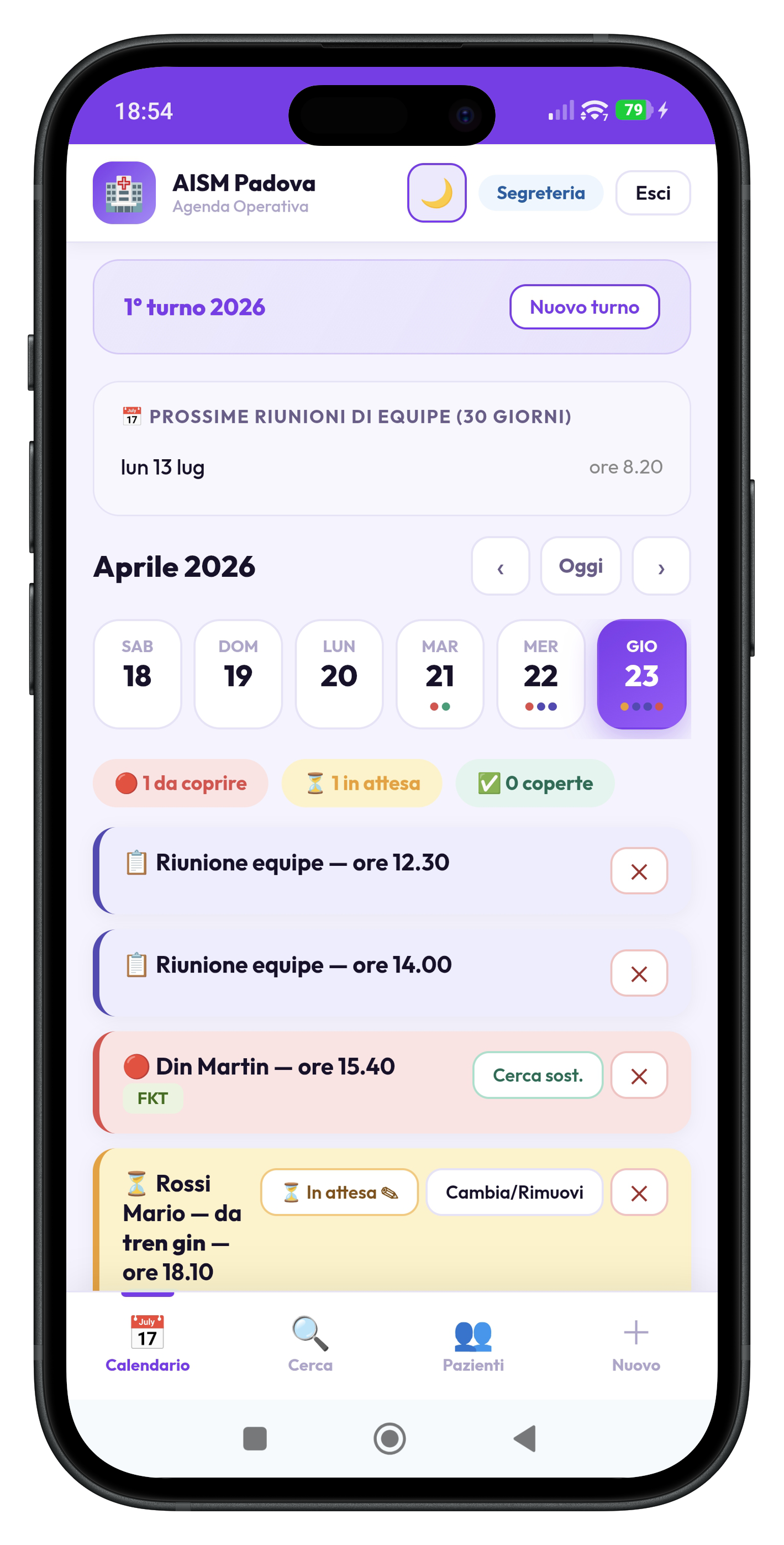 App Agenda Sostituzioni FKT su smartphone